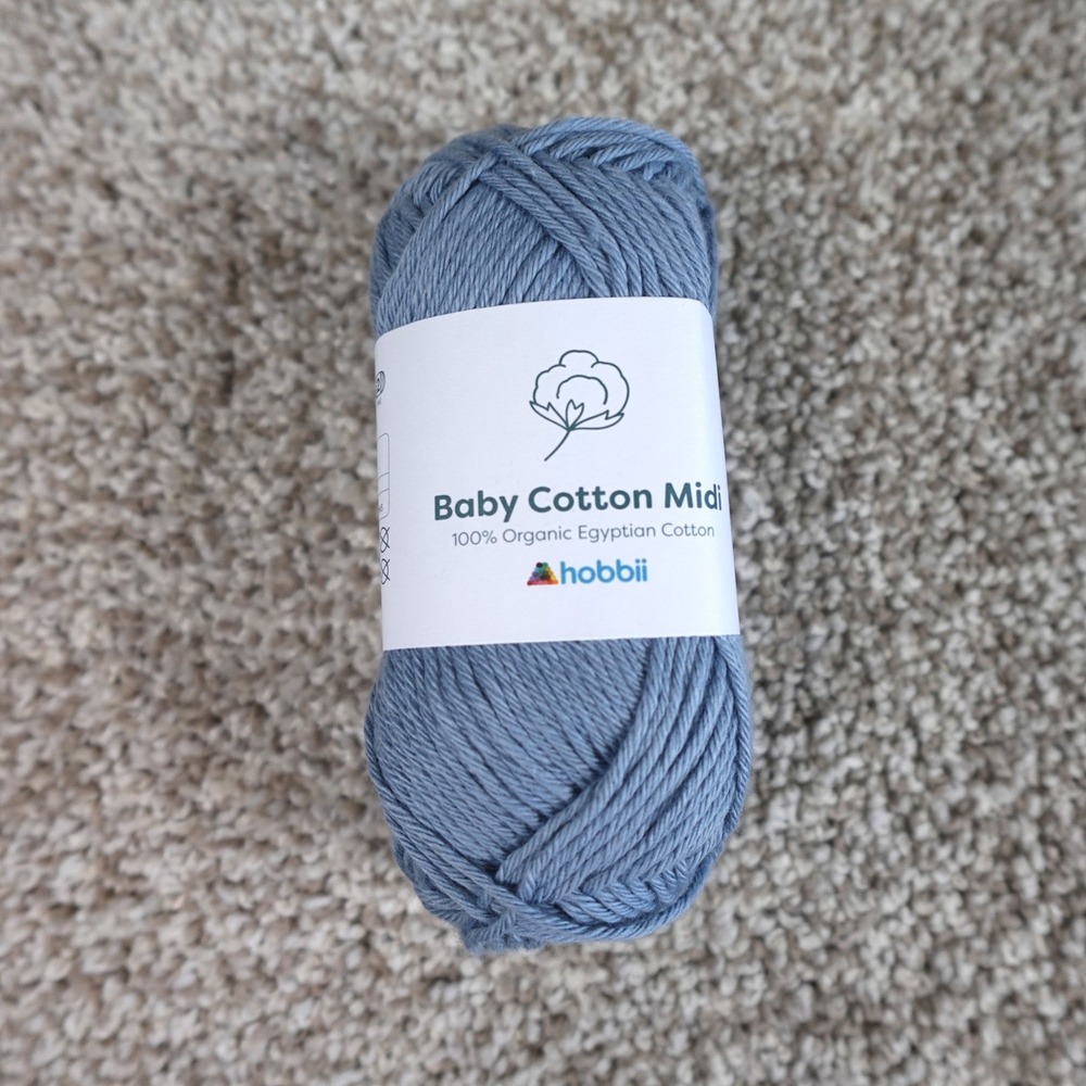 Hobbii Baby Cotton Midi Yarn 100% Organic Egyptian Cotton Blue Col 07 50g 114yds